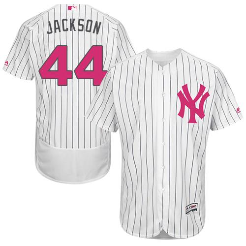 Yankees #44 Reggie Jackson White Strip Flexbase Authentic Collection Mother's Day Stitched MLB Jersey